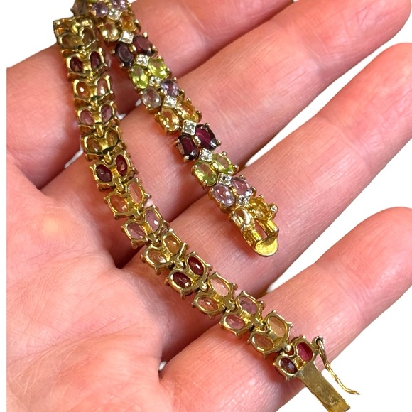 Multicolor Gemstone DBJ Sterling silver 925 gold plt Bracelet peridot garnet - Picture 5 of 7